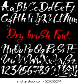 Hand drawn font made by dry brush strokes. Grunge style alphabet
