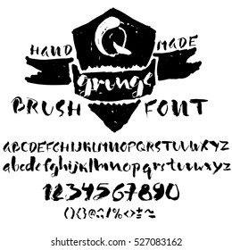 Hand drawn font made by dry brush strokes. Grunge style alphabet. Handwritten font. Vector illustration