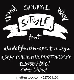 Hand drawn font made by dry brush strokes. Grunge style alphabet. Handwritten font. Vector illustration