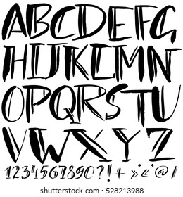 Hand drawn font made by dry brush strokes. Grunge style alphabet