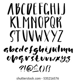 Hand drawn font made by dry brush strokes. Grunge style alphabet. Handwritten font. Vector illustration