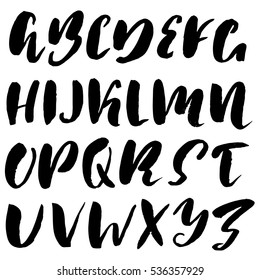 Hand drawn font made by dry brush strokes. Grunge style alphabet