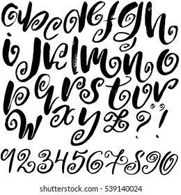 Hand drawn font made by dry brush strokes. Grunge style alphabet. Handwritten font. Vector illustration