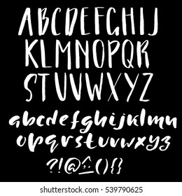 Hand drawn font made by dry brush strokes. Grunge style alphabet. Handwritten font. Vector illustration