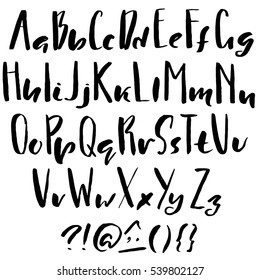 Hand drawn font made by dry brush strokes. Grunge style alphabet. Handwritten font. Vector illustration