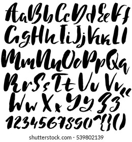 Hand drawn font made by dry brush strokes. Grunge style alphabet. Handwritten font. Vector illustration