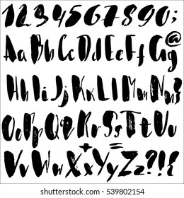 Hand drawn font made by dry brush strokes. Grunge style alphabet. Handwritten font. Vector illustration