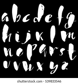 Hand drawn font made by dry brush strokes. Grunge style alphabet