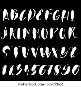 Hand drawn font made by dry brush strokes. Grunge style alphabet