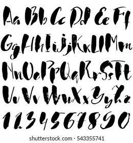Hand drawn font made by dry brush strokes. Grunge style alphabet. Handwritten font. Vector illustration