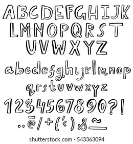 Hand drawn font made by dry brush strokes. Grunge style alphabet. Handwritten font. illustration