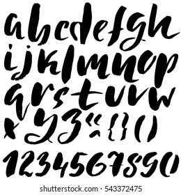 Hand drawn font made by dry brush strokes. Grunge style alphabet. Handwritten font. Vector illustration