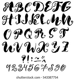 Hand drawn font made by dry brush strokes. Grunge style alphabet
