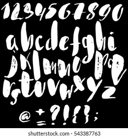 Hand drawn font made by dry brush strokes. Grunge style alphabet