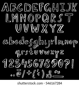 Hand drawn font made by dry brush strokes. Grunge style alphabet
