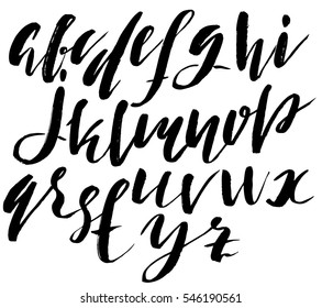 Hand drawn font made by dry brush strokes. Grunge style alphabet