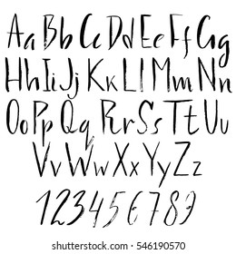 Hand drawn font made by dry brush strokes. Grunge style alphabet