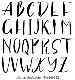 Hand drawn font made by dry brush strokes. Grunge style alphabet