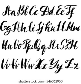 Hand drawn font made by dry brush strokes. Grunge style alphabet