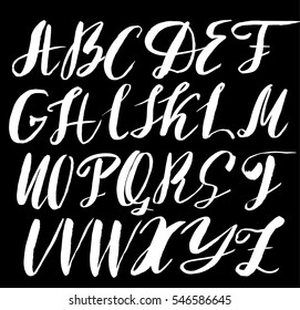 Hand drawn font made by dry brush strokes. Grunge style alphabet