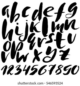 Hand drawn font made by dry brush strokes. Grunge style alphabet