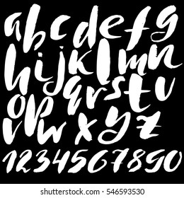 Hand drawn font made by dry brush strokes. Grunge style alphabet