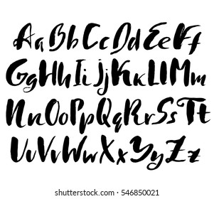 Hand drawn font made by dry brush strokes. Grunge style alphabet