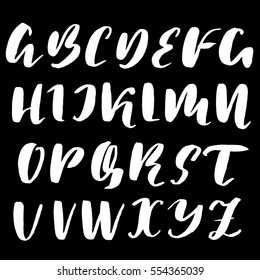 Hand drawn font made by dry brush strokes. Grunge style alphabet. Handwritten font. Vector illustration