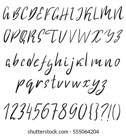 Hand drawn font made by dry brush strokes. Grunge style alphabet. Handwritten font. Vector illustration