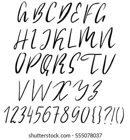 Hand drawn font made by dry brush strokes. Grunge style alphabet. Handwritten font. Vector illustration