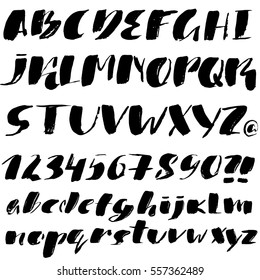 Hand drawn font made by dry brush strokes. Grunge style alphabet. Handwritten font. Vector illustration