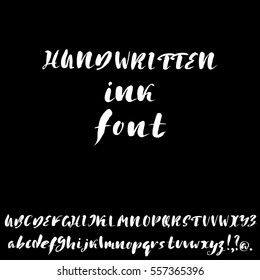 Hand drawn font made by dry brush strokes. Grunge style alphabet. Handwritten font. Vector illustration