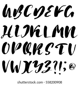 Hand drawn font made by dry brush strokes. Grunge style alphabet. Handwritten font. Vector illustration