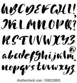 Hand drawn font made by dry brush strokes. Grunge style alphabet. Handwritten font. Vector illustration
