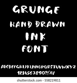 Hand drawn font made by dry brush strokes. Grunge style alphabet. Handwritten font. Vector illustration