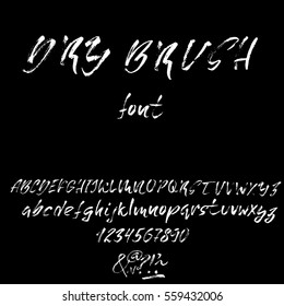 Hand drawn font made by dry brush strokes. Grunge style alphabet