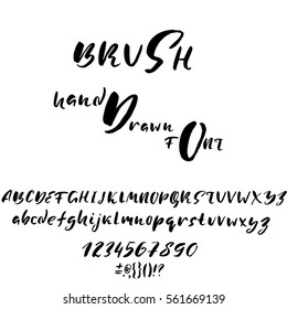 Hand drawn font made by dry brush strokes. Grunge style alphabet. Handwritten font. Vector illustration