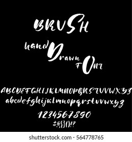 Hand drawn font made by dry brush strokes. Grunge style alphabet