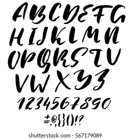 Hand drawn font made by dry brush strokes. Grunge style alphabet