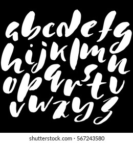 Hand drawn font made by dry brush strokes. Grunge style alphabet