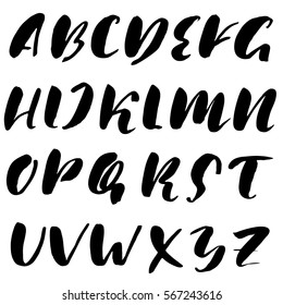 Hand drawn font made by dry brush strokes. Grunge style alphabet