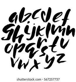 Hand drawn font made by dry brush strokes. Grunge style alphabet