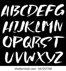 Hand drawn font made by dry brush strokes. Grunge style alphabet