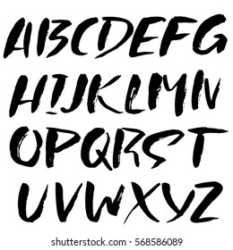 Hand drawn font made by dry brush strokes. Grunge style alphabet