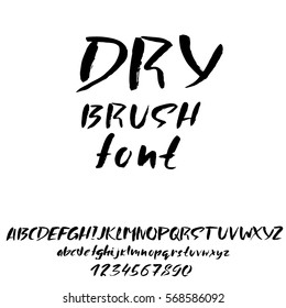 Hand drawn font made by dry brush strokes. Grunge style alphabet