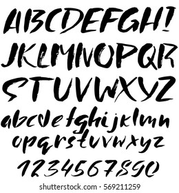 Handgezeichnete Schriftart aus trockenen Pinselstrichen. brüchiges Alphabet