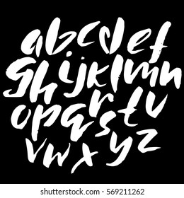 Hand drawn font made by dry brush strokes. Grunge style alphabet