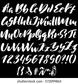 Hand drawn font made by dry brush strokes. Grunge style alphabet