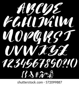 Hand drawn font made by dry brush strokes. Grunge style alphabet