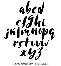 Hand drawn font made by dry brush strokes. Grunge style alphabet